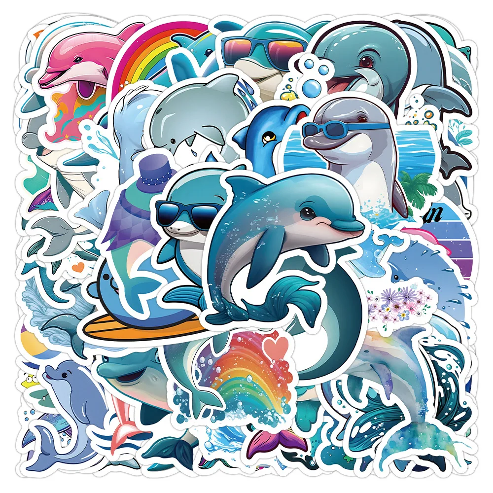 10/50Pcs Cute Dolphin Cartoon Sea Creatures Graffiti Stickers Luggage Notebook Guitar Computer DIY Kids Toy Decorative Decals