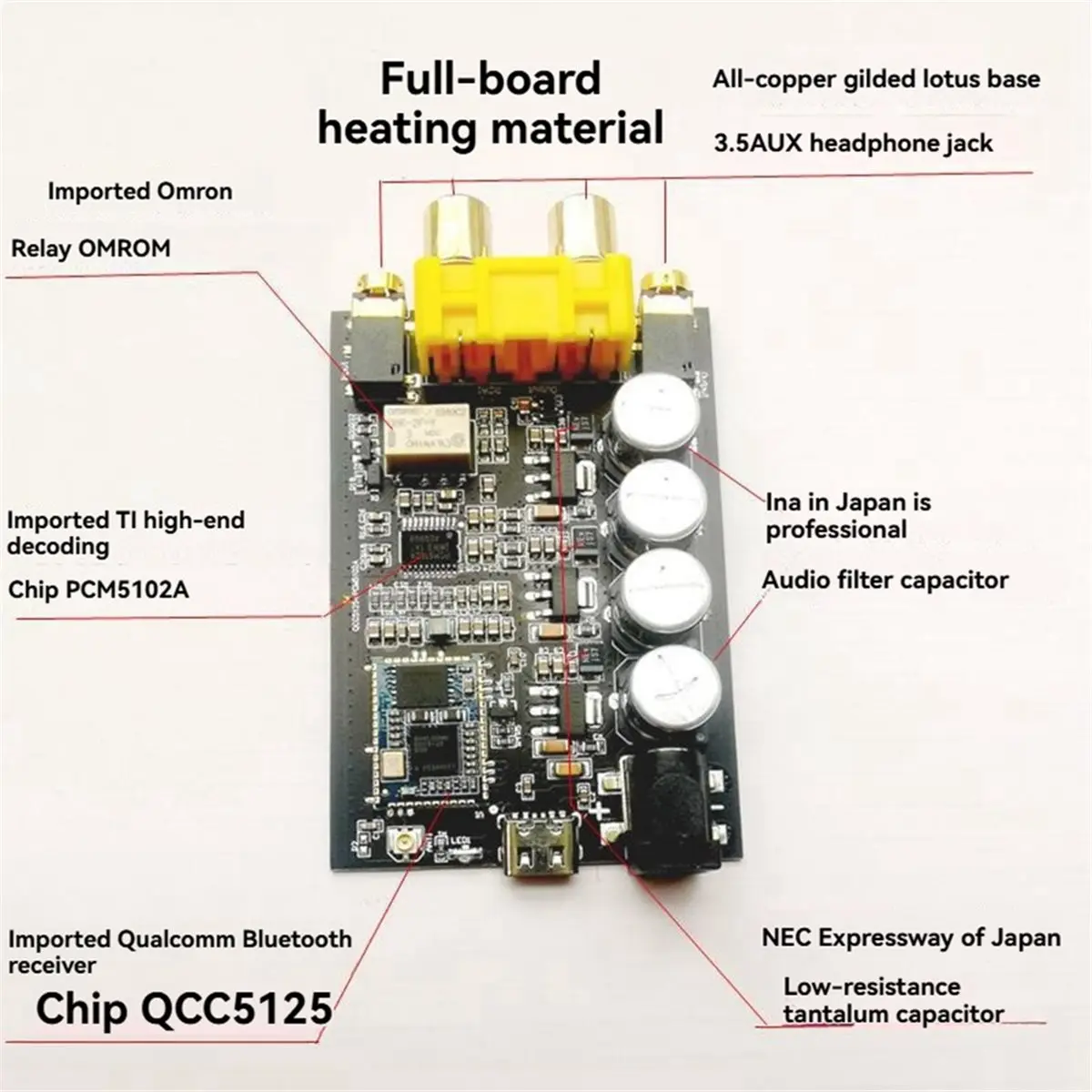 A86G NEW Class A Bluetooth 5.1 Receiver Board HD Lossless Decoder Bluetooth 5.1 Decoder Board QCC5125