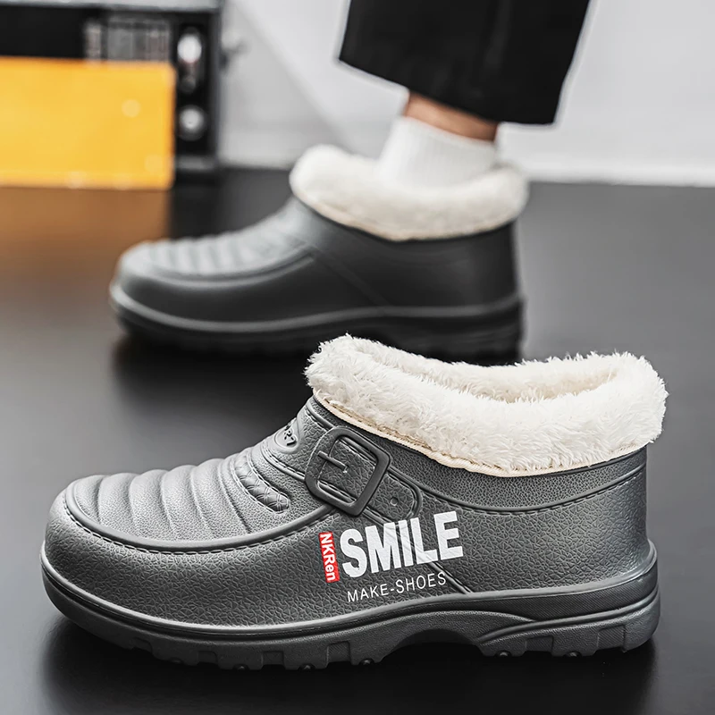 

Men's High Top Fce Lined Snow Boots Kitchen Car Wa Casual Low Heel round Toe Boots Waterproof Winter Cotton Boots
