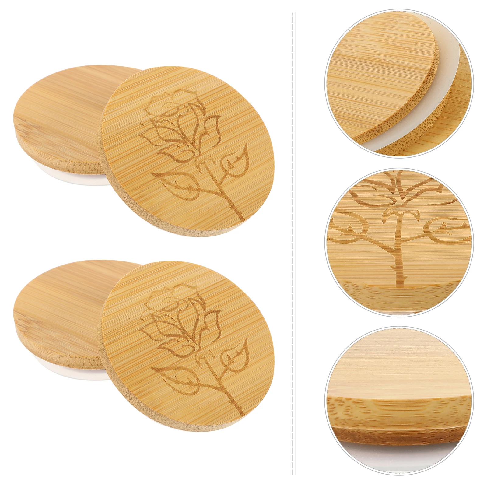 

6Pcs Bamboo Jar Lids Round Sealed Tops for Glass Bottles Jam Pudding Containers Washable Multi-Use Canning Lids Household