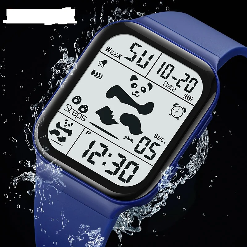 Trendy Cool Panda Pattern LED Light Display Digital Watches Children Casual Stopwatch Kids Waterproof Shockproof Wristwatch