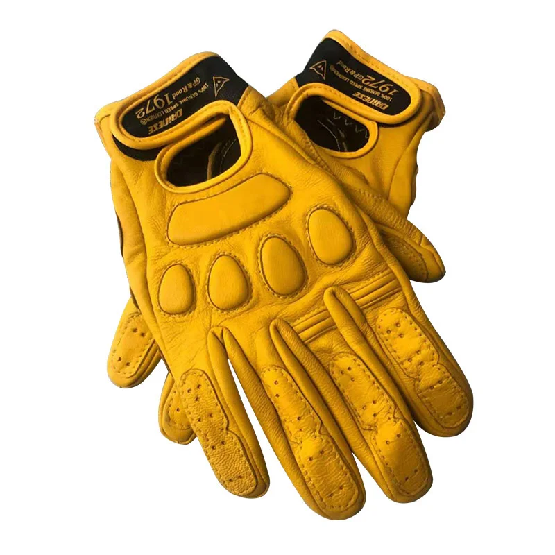 Guantes de moto de cuero transpirable de piel de oveja Retro para hombre, guantes de carreras para Motocross, guantes de invierno y verano, guantes