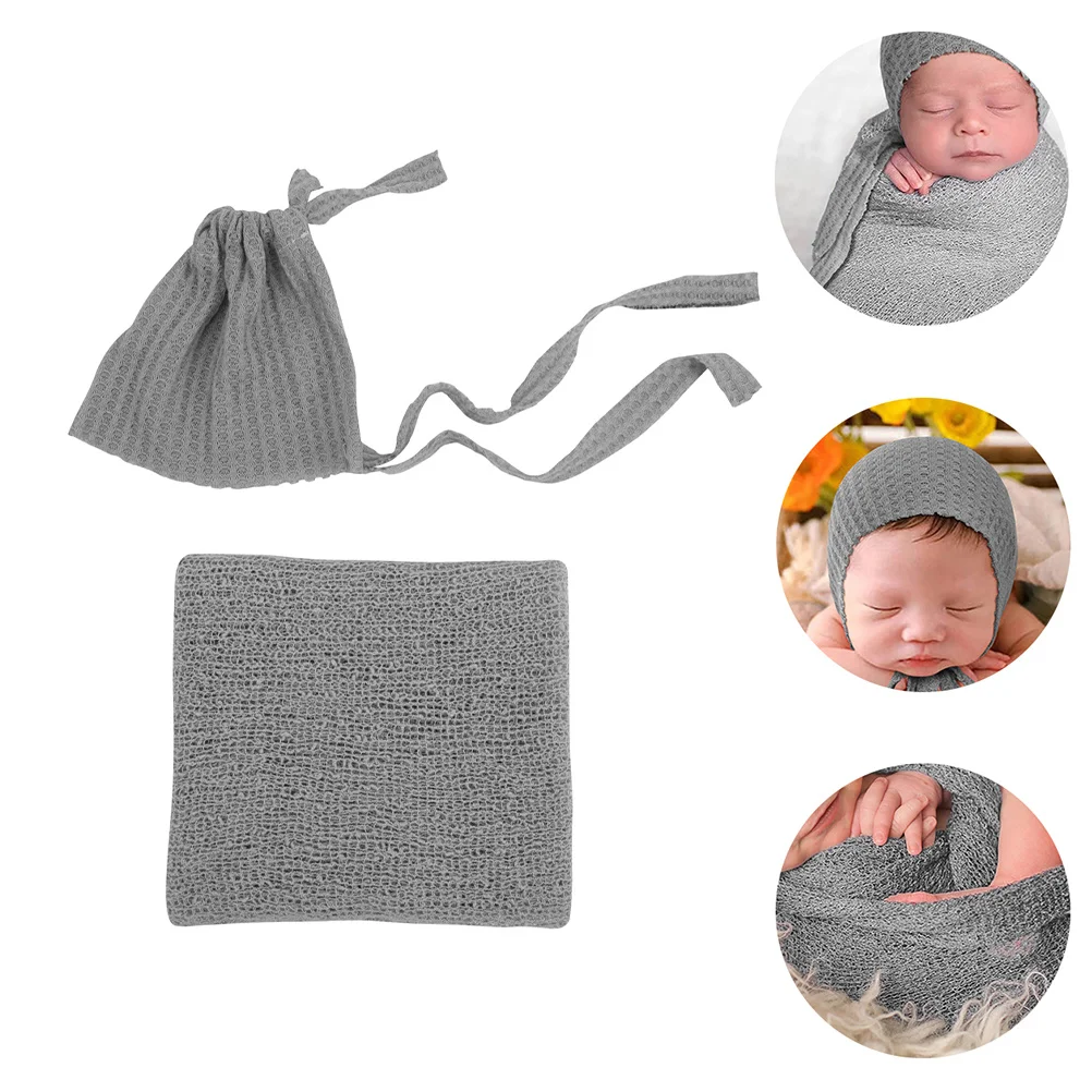 

1Set Elastic Newborn Photography Baby Swaddle Blanket and Hat Set Comfortable Breathable Wrap for Infant Photo Props