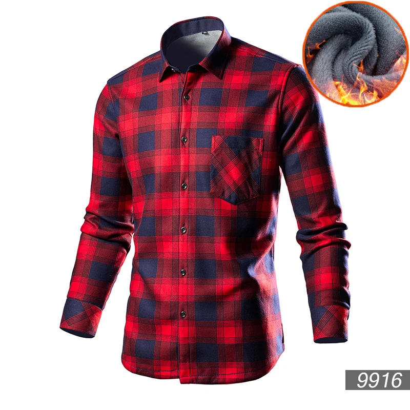 2026 New Men's Winter Fleece Long Sleeve Shirt Single Breasted Square Collar Thick Asian Size Chemise L-5XL