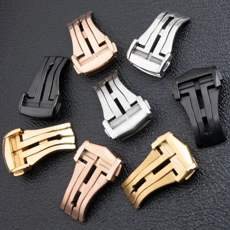 18 مللي متر 20 مللي متر نشر مشبك ساعة من الجلد المطاط حزام الساعات الأسود الفضة الذهب الصلب للطي المشبك اكسسوارات لحزام أوميغا