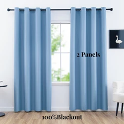 2pcs Modern Solid 100% Blackout Curtain, Curtains for Bedroom and Living Room,Room and Window Curtain