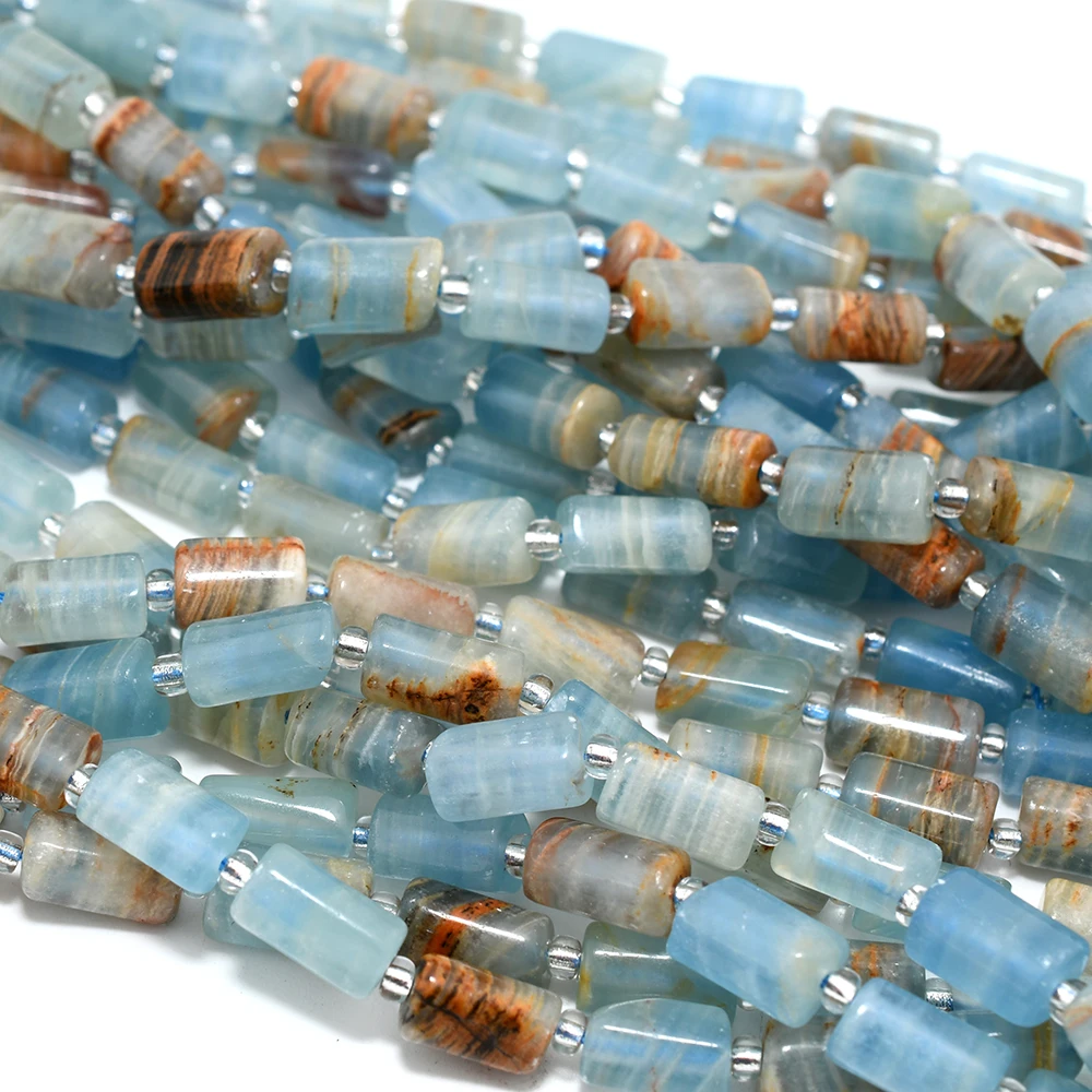 Natural Lemurian Aquatine Calcite Irregular Tube Nuggets Beads, Rough Size 6x10mm, Hole Not Complete Straight