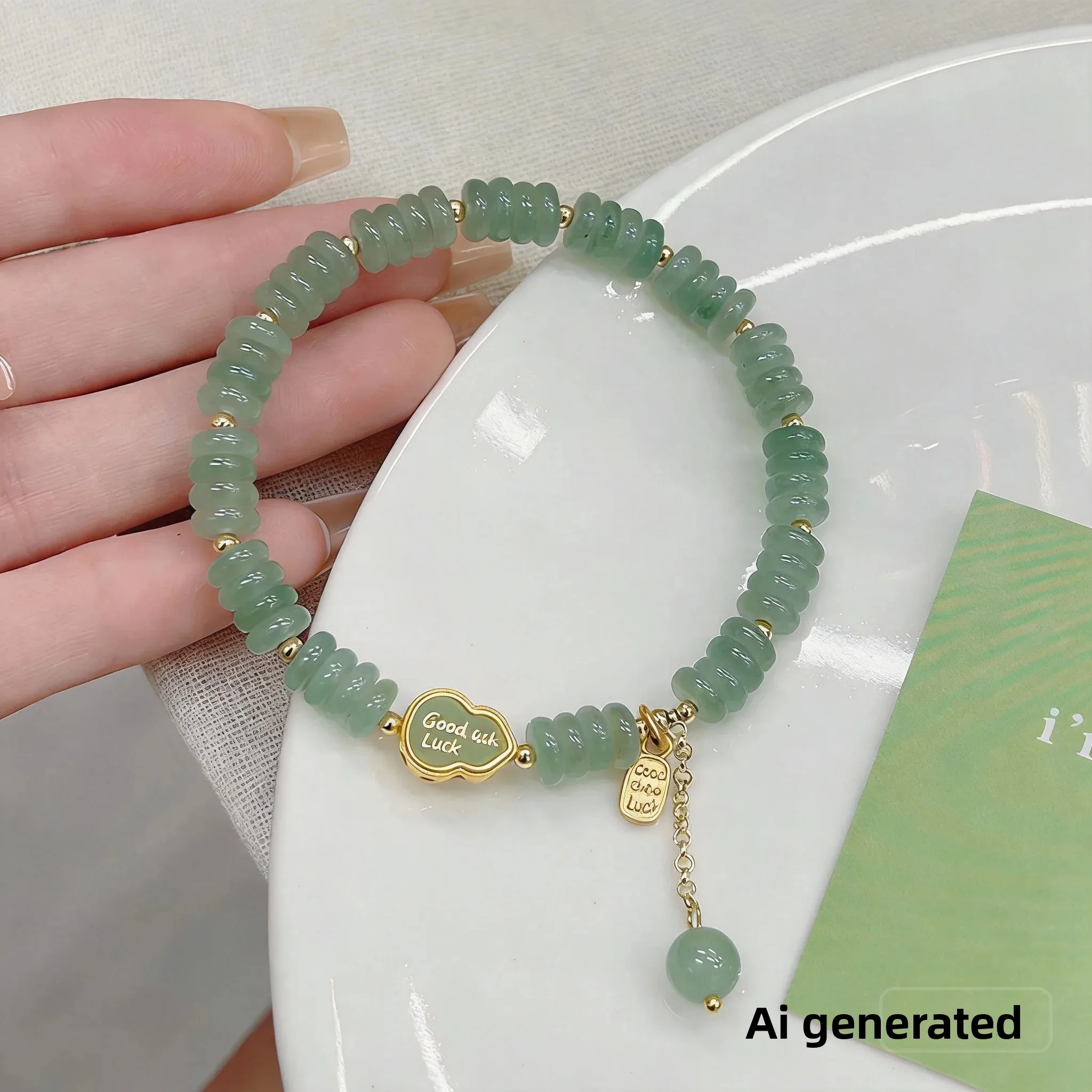 2026 New Natural Aventurine Beaded Bracelet For Women Elastic Abacus Beads With Gourd Charm Gold Tone Spacers Daily Wear Jewelry