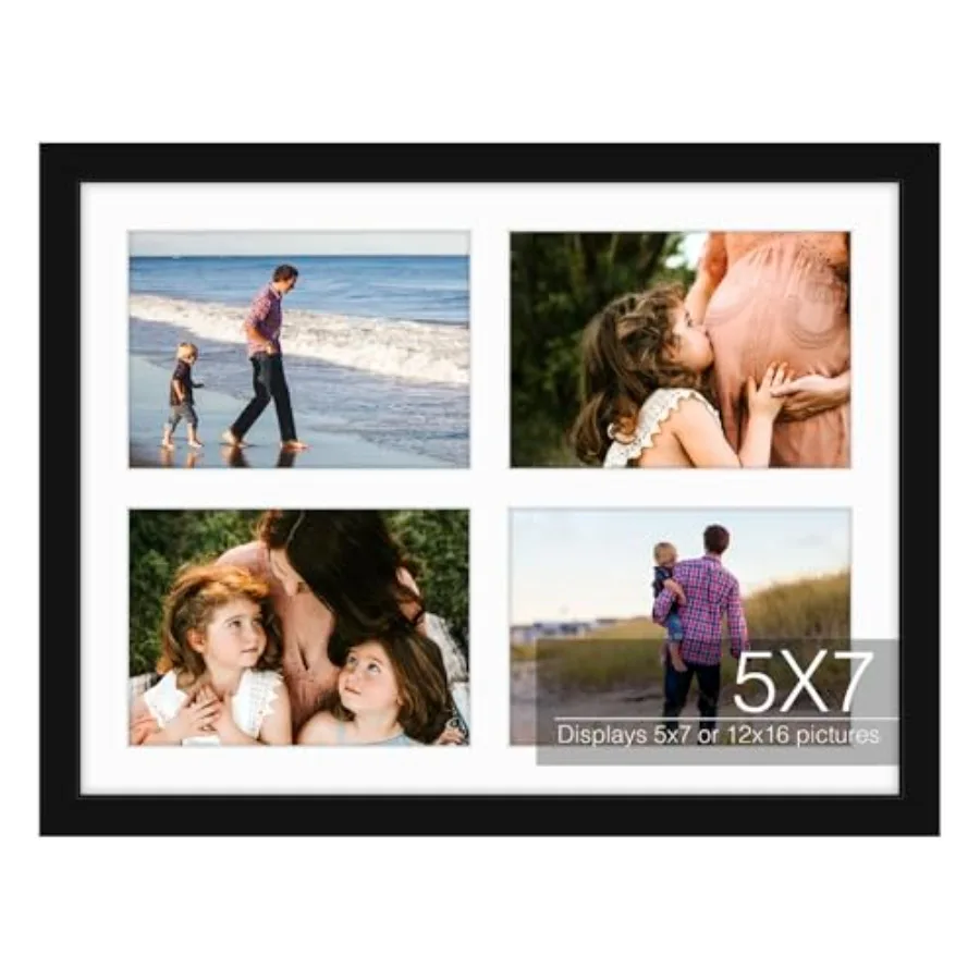 

Фоторамка-коллаж из черного дерева 12x16 дюймов - Фоторамка с белым матовым покрытием для четырех фотографий 5x7 дюймов - Коллажная рамка - Закаленное стекло