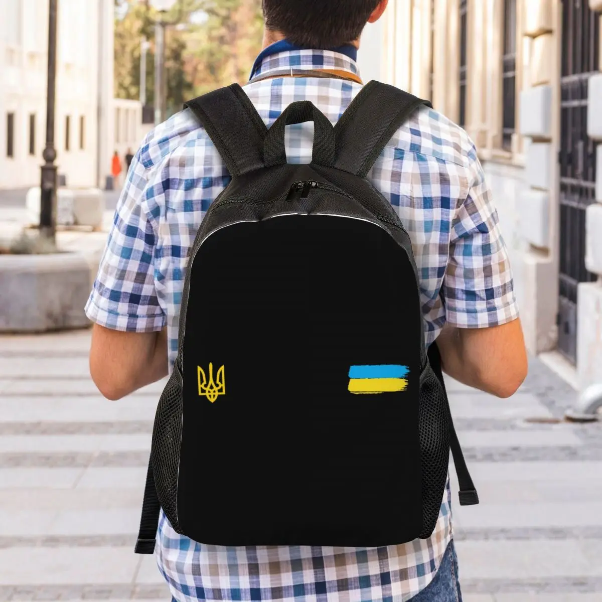 Custom Ukrainian Flag Stripe Travel Backpack School Computer Bookbag Coat Of Arms Of Ukraine Tryzub College Student Daypack Bags