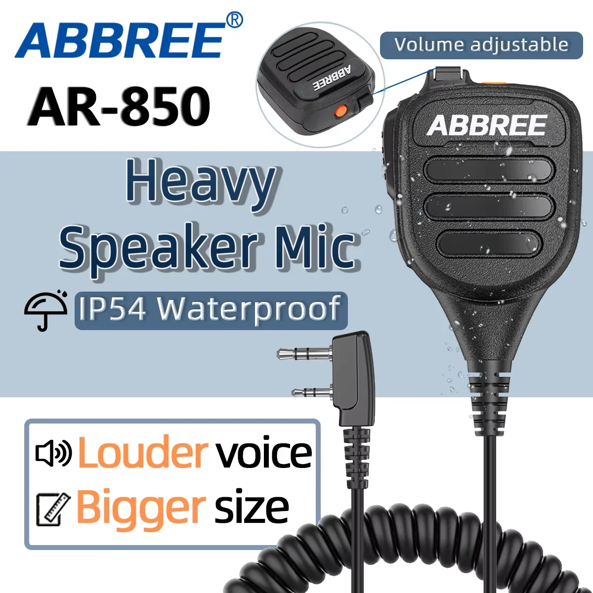 ABBREE AR-850 워키토키 핸드헬드 헤비 스피커, 조절 가능한 스피커 마이크, 어깨 마이크, BaoFeng UV-5R UV-13 프로 UV-16