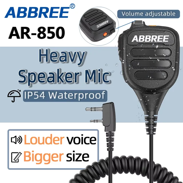 ABBREE AR-850 Walkie Talkie ręczny ciężki głośnik regulowany mikrofon z głośnikiem mikrofon na ramię dla BaoFeng UV-5R UV-13 PRO UV-16