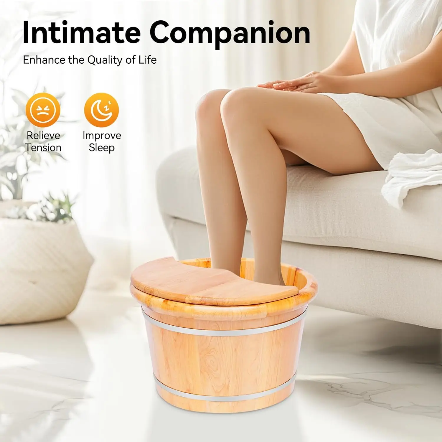 

Solid Wood Foot Bath Tub with Massage Rollers & Lid