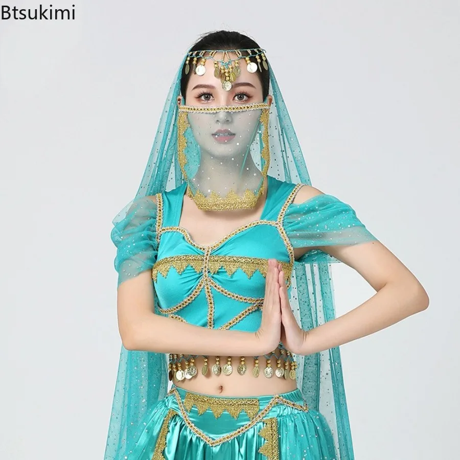 Women Indian Dance Tops Belly Dance Performance Costume Jasmine Princess Wear Oriental Dance Practice Suit Hanging Coins Tops