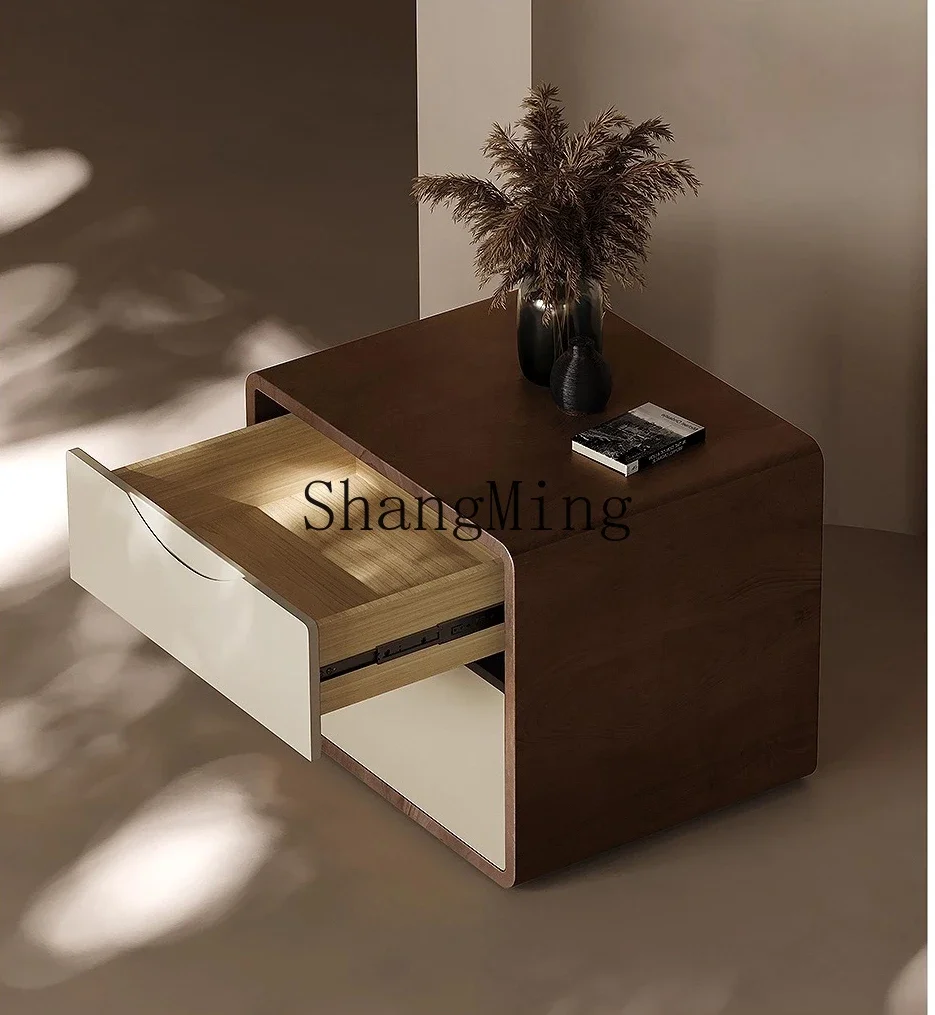 

ZYY modern light luxury bedside small apartment bedroom bedside table walnut leather small edge locker