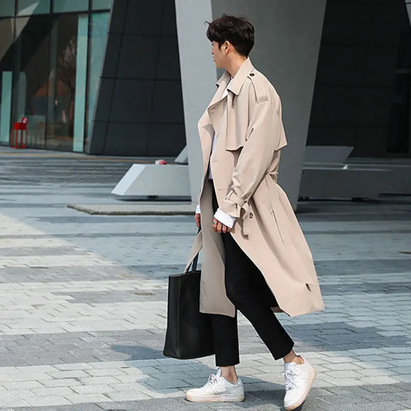 

Autumn Trench Coat Men's Fashion Casual Long Coat Men Streetwear Korean Loose Oversize Windbreaker Jacket Mens Overcoat A106