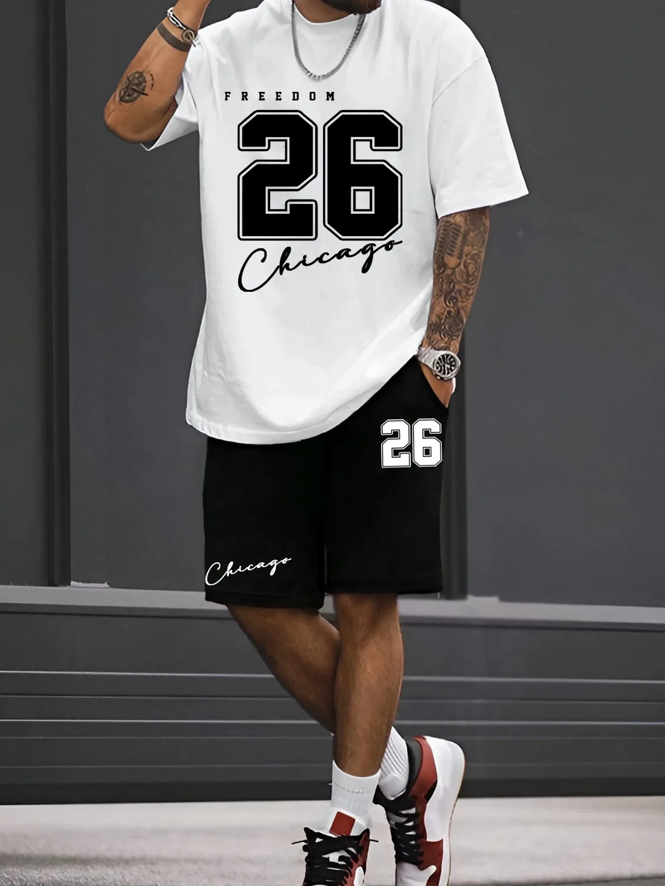 Short-sleeved Shorts Summer Men\'s Suit Simple Fitted T-shirt Letter Print With The Same Printed Shorts Two-piece Set