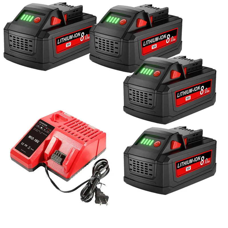 Voor Milwaukee M18 18V Batterij 8000mAh Li-Ion Batterij 48-11-1815 48-11-1850 Oplaadbare Power Tools Batterij met 6A lader