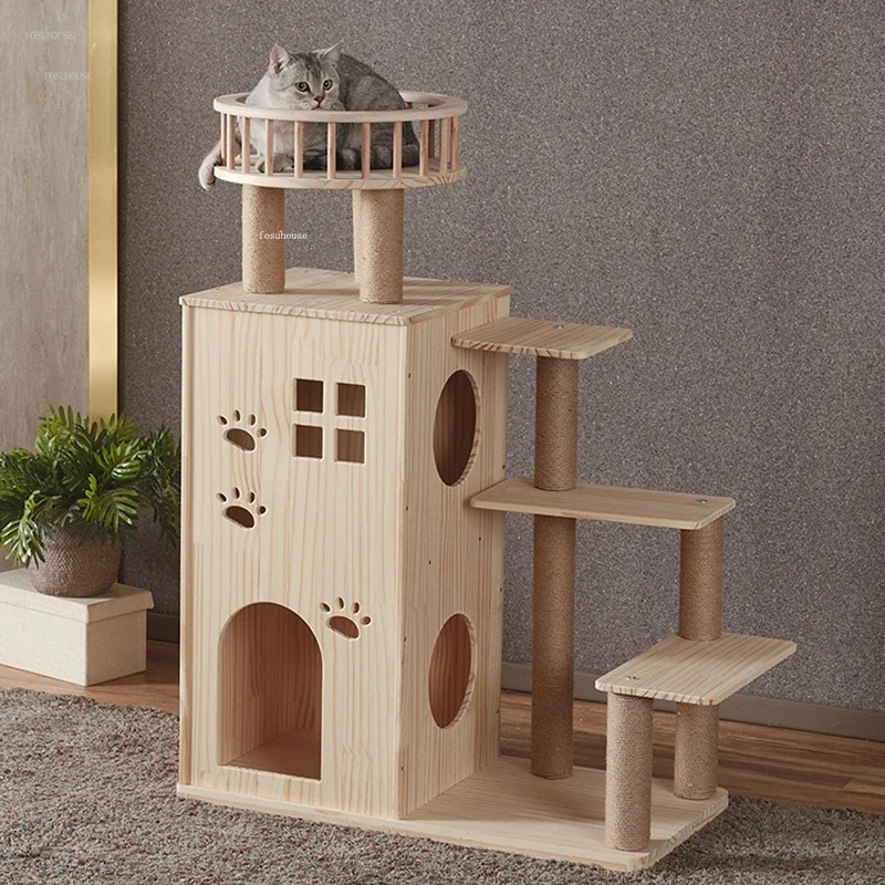 

Large Cat House Double-decker Luxury Villa Grab Column Jumping Platform Solid Wood Scratchers Litter Tree One