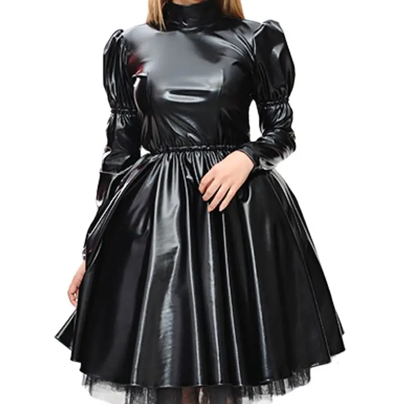 

Fashionable Adult Giant Baby Sexy Girl Black Long PVC Dress Girly Role-playing Girl Makeup Ball Maid Customization Lockable Mult