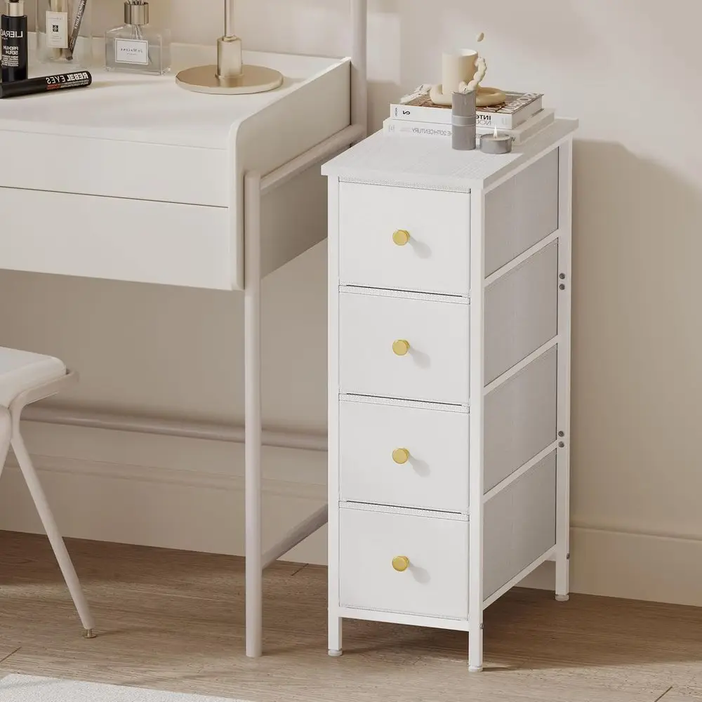 

Narrow Storage Cabinet, Narrow Nightstand Drer with 4 Ders, Slim abric Drer Storage Tower or Small Spaces, White Drer