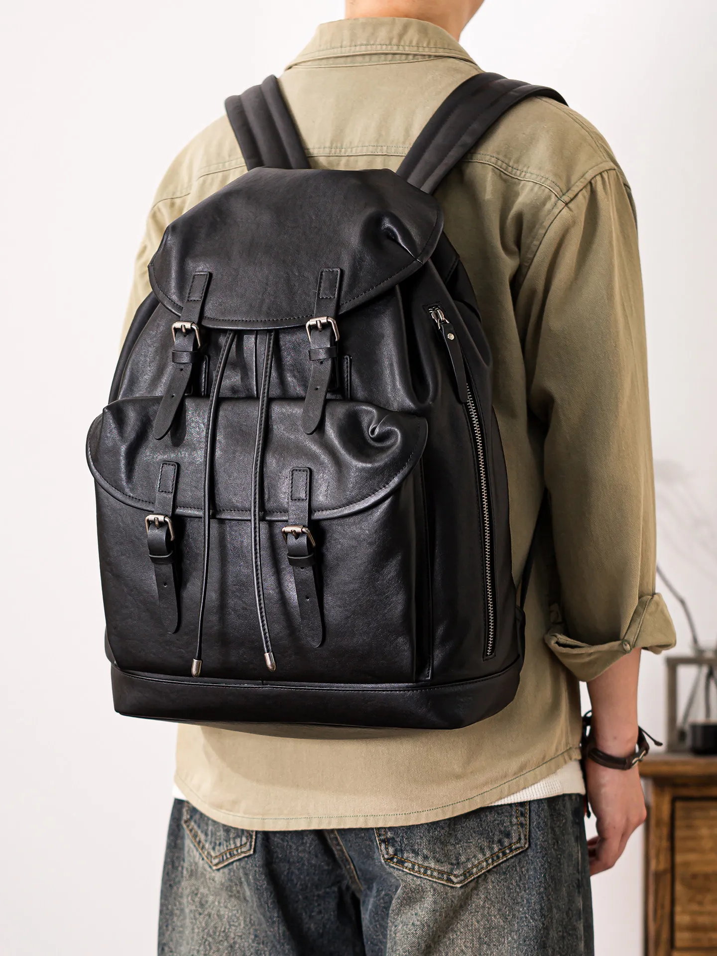 PNDME casual high-quality genuine leather large-capacity men's backpack outdoor travel luxury cow leather black laptop schoolbag