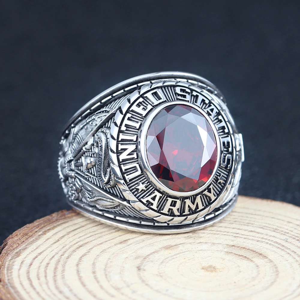 

US Army Military Soldier Veteran Superb Gems Stone Sterling Silver Ring