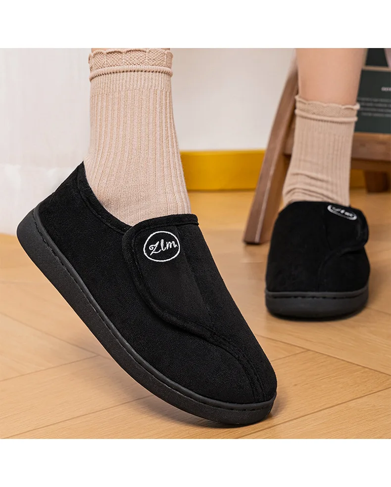 Herren Hausschuhe mit Verstellbarem Klettverschluss, Winter Flauschige Fleece Warme Rutschfeste Geschlossene Rückseite Indoor-Hausschuhe für Senioren Schlafzimmer-Schuhe – Detail 4