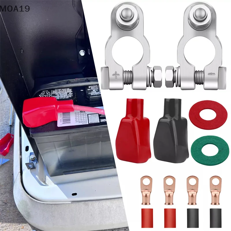 

Battery Terminal Connectors Kit Heavy Duty Battery Terminal Positive Negative Auto Car Marine With 4Pcs 2 Gauge 3/8" Copper Lugs