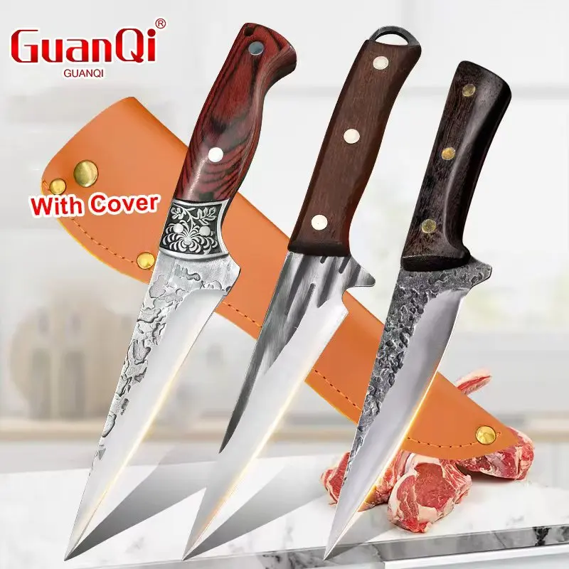 Handgeschmiedete Fleisch Ausbeinmesser Professionelles Küchenmesser Holzgriff Obst Schälfisch Utility BBQ Messer Küche Kochutensilien