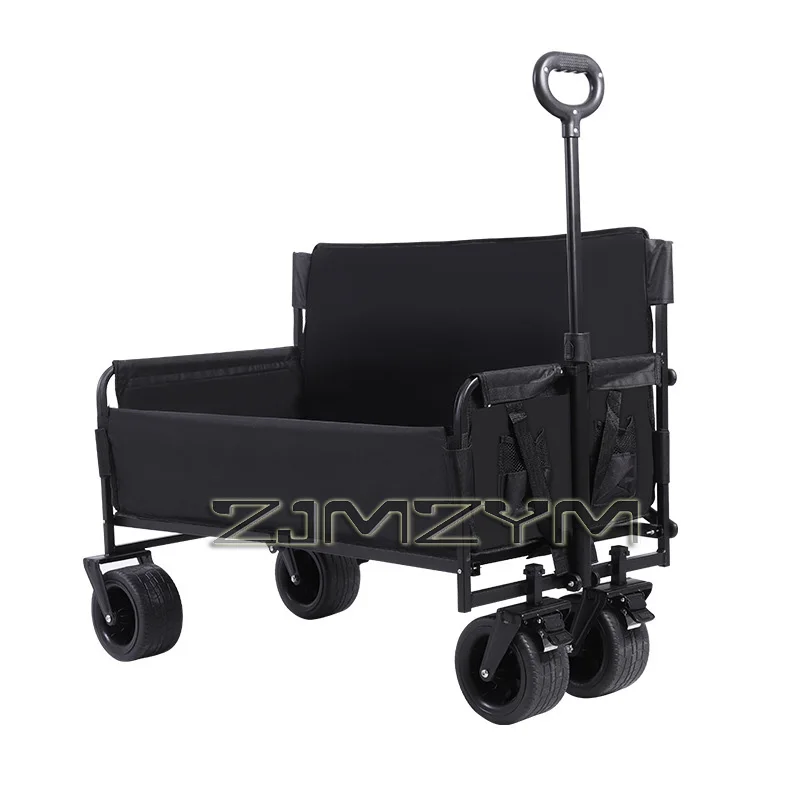 Heavy Duty Folding Wagon Sofa with Brakes Multiple Use Oxford Cloth Camping Cart with Multiple Pockets for Outdoor Activities