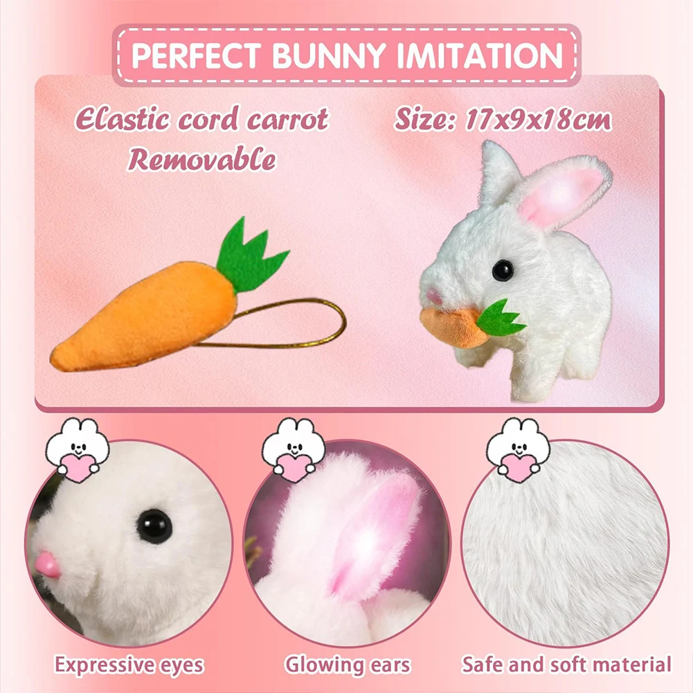 Electric Solid Color Cartoon Fluffy Rabbit Plush Toys Cute Soft Stuffed Bunny Dolls Pendant with Carrot Kids Gifts Party Decor image 5