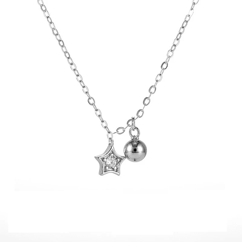 New Simple Star Necklace Women Niche Design Pentagram Round Bead Lock Bone Chain Fashion Accessories