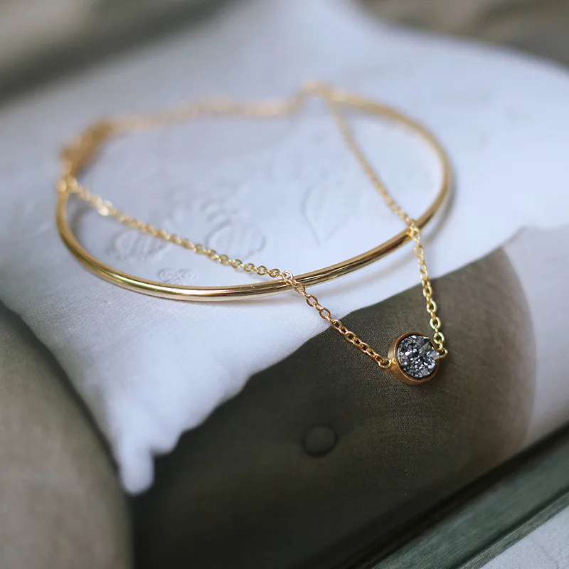 316L Stainless Steel Korean Simple Zircon Double Layer Bracelet For Women Girl New Trend Wrist Chain Bangles Jewelry Gift
