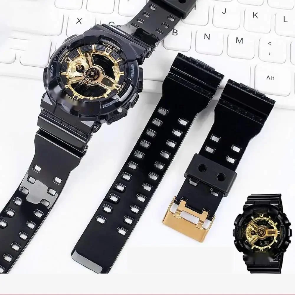 Silicone Strap For Casio G-Shock GA-100/110/140/200/400/700 800 GD-100/110/120 Men Replacement Black Gold Buckle Watch Band 16mm