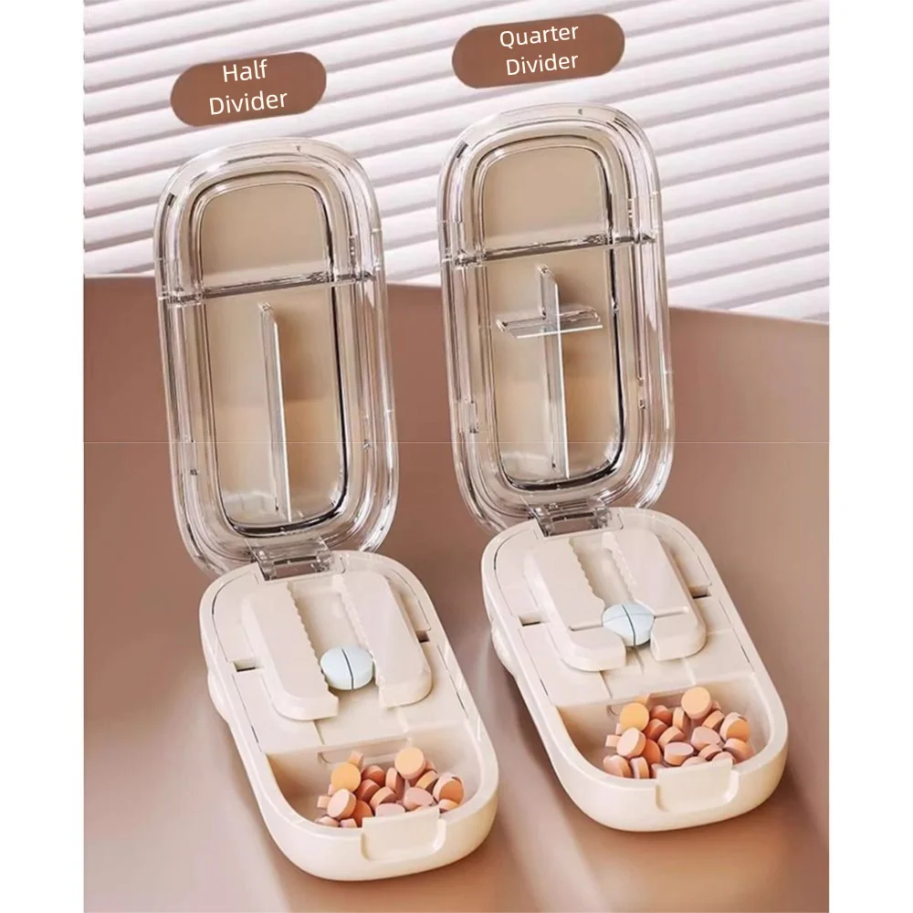 Precise Cutting Portable Pill Cutter Dustproof Halve/Quartering 2 in 1 Pill Storage Box Adjustable Detachable Pill Case
