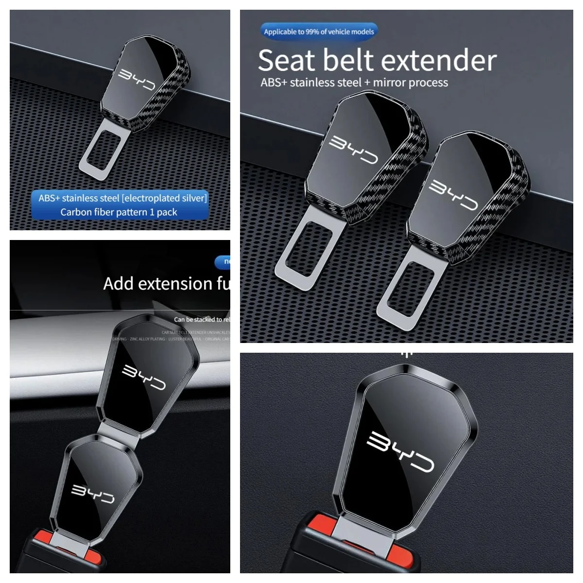 Carbon Fiber Seat Belt Extension Plug For BYD Dolphin Seal Atto3 Han Tang Song Yuan BYD Logo Safety Belt Buckle Fixer Vehicle In