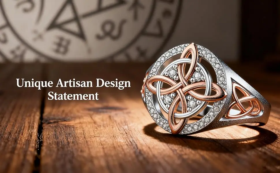 Original Bicolor Witches Knot Rings Silver Plated with Full Zircon Inlay Witchcraft Protection Knot Ring Jewelry Gifts for Women