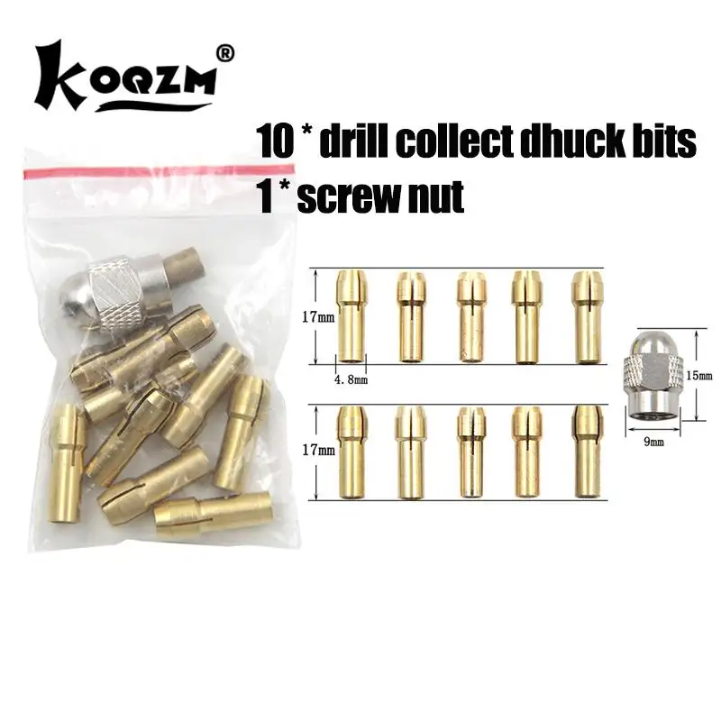 

11PCS/Set Mini Brass Drill Chucks Collet Bits 0.5-3.2mm 4.3mm Shank Screw Nut Replacement for Dremel Rotary Tool Accessories Set