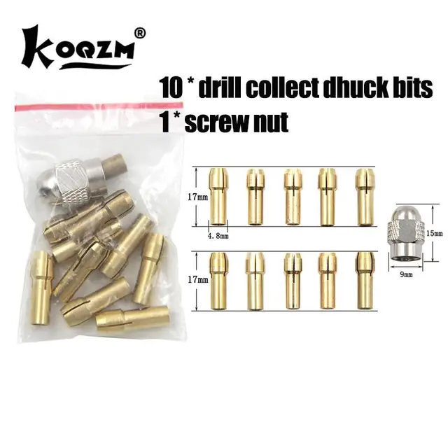 11 sztuk/zestaw Mini uchwytów wiertło mosiężne Collet bity 0.5-3.2mm 4.3mm nakrętka śruby zamiennik zestawu akcesoria narzędziowe obrotowych Dremel