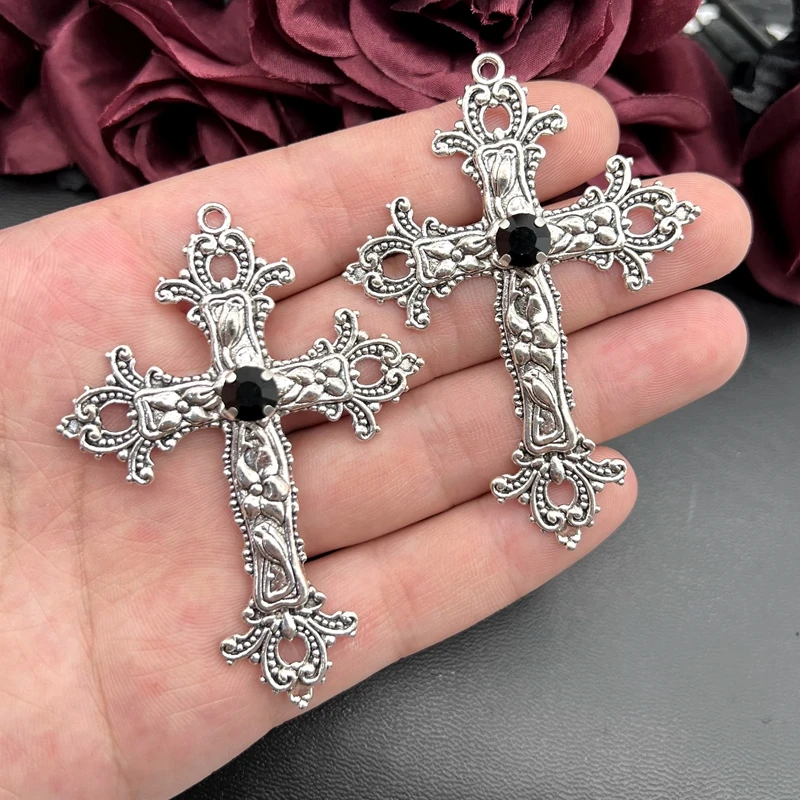 3pcs 55*76mm Gothic Large Crystal Cross Pendant Punk Red Black Crystal Jewelry DIY Handmade Making Charm Discovery Accessories