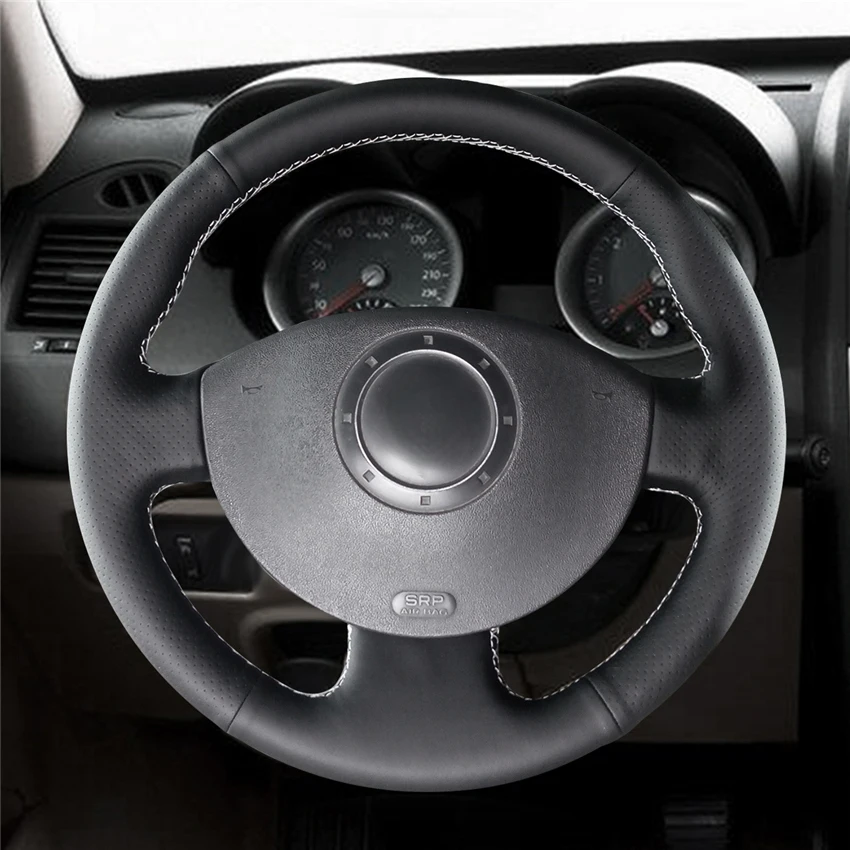 Black Faux Leather Car Steering Wheel Cover for Renault Megane 2 2002-2009 Scenic 2 2003-2010 Kangoo 2 2008-2013