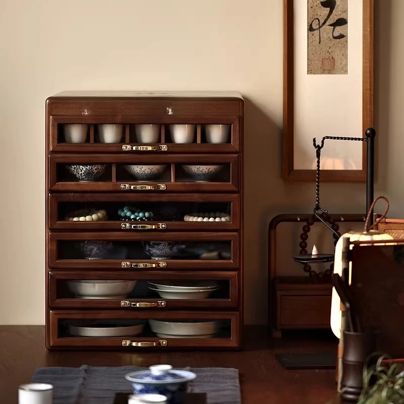 Solid wood chest, black walnut jewelry, tea set, Wenwan storage locker