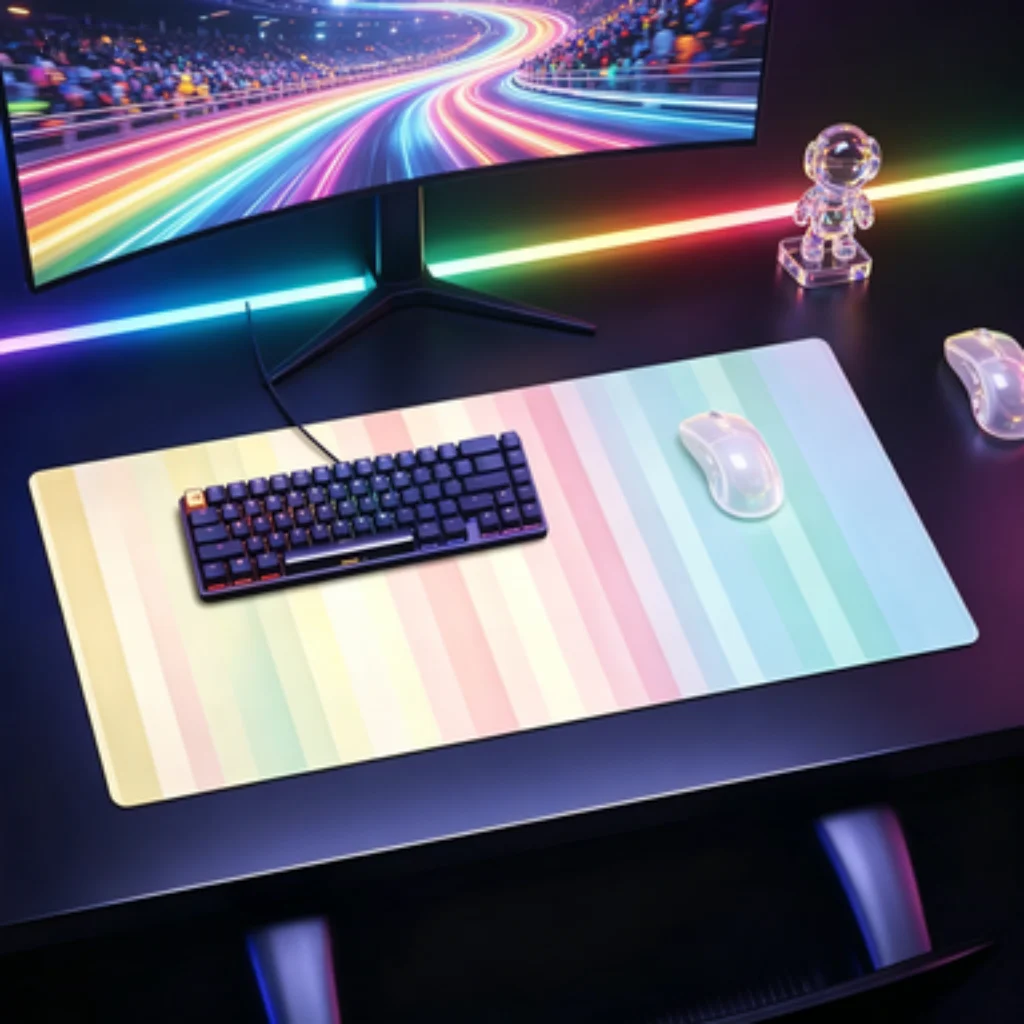 Macaron Rainbow Stripe Desk Mat, Cute Panda Mouse Pad, Blue Star PC Accessory, Floral Office Mat, Green Heart Mouse Pad.