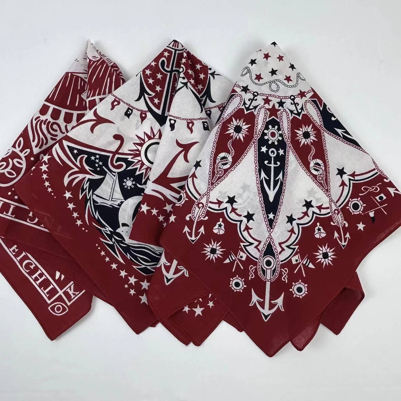 High Quality New Design Hip Hop Red Anchor Cotton Square Scarf Sailor Bandana Scarf Anchor Print Headband Paisley Gifts Unisex