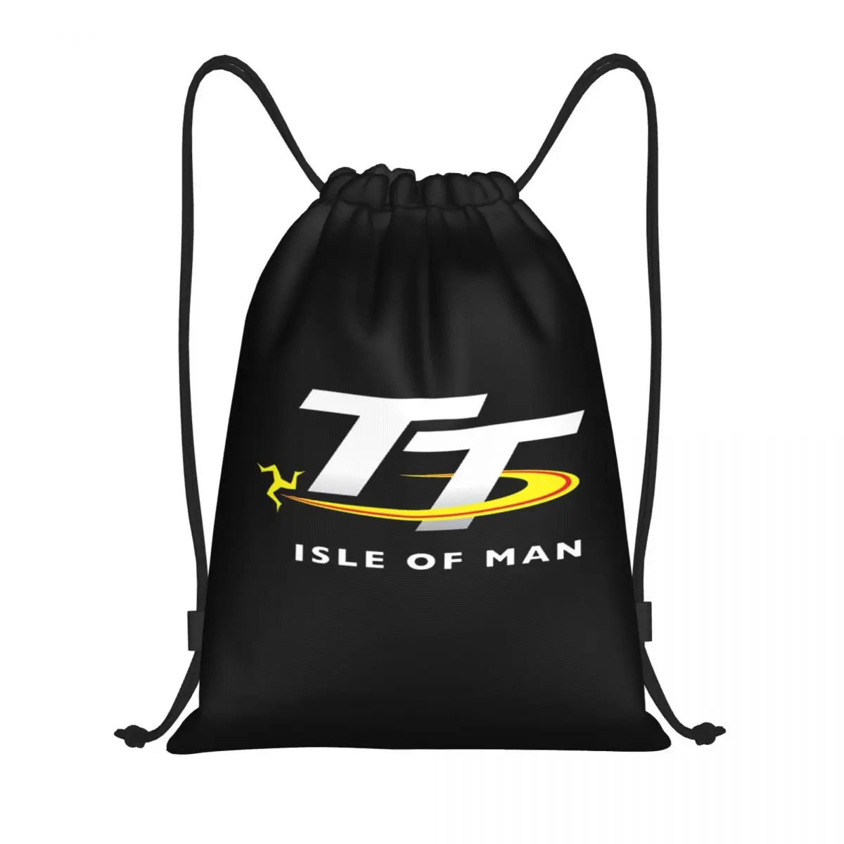 Isle of Man Portátil Drawstring Mochila, Preto Sacos De Armazenamento, TT Logo, Esportes Ao Ar Livre, Viajar, Ginásio, Yoga