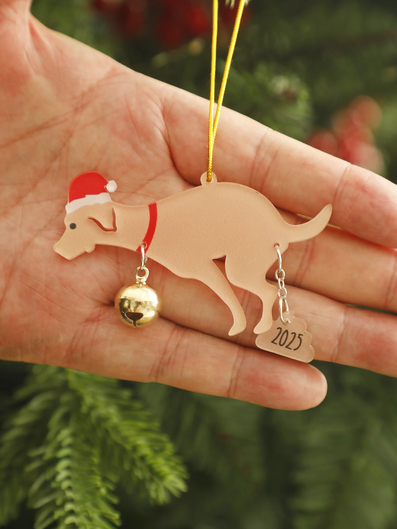 زخرفة مضحكة على شكل حيوان أليف لعيد الميلاد، ديكور معلق للكلاب والقطط من الأكريليك مع قبعة سانتا وقلادة 2025، هدية مبتكرة لشجرة عيد الميلاد #4