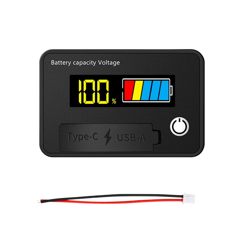 DC 8-30V LCD Digital Battery Voltmeter Capacity Indicator Lithium Acid Battery Voltage Tester Meter Tool USB TypeC Output