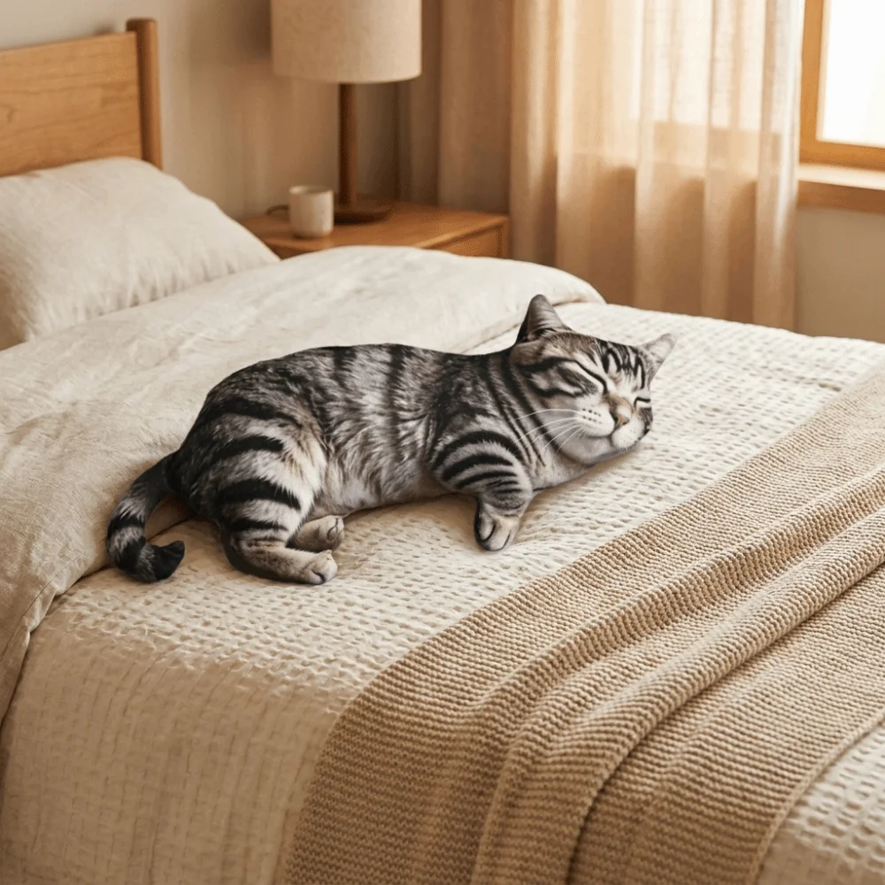 Cute Super Soft Simulated Cat Cushion Cartoon Lifelike Sleep Cushion Realistic PP Cotton Filled Stuffed Animal Sleep Cushion