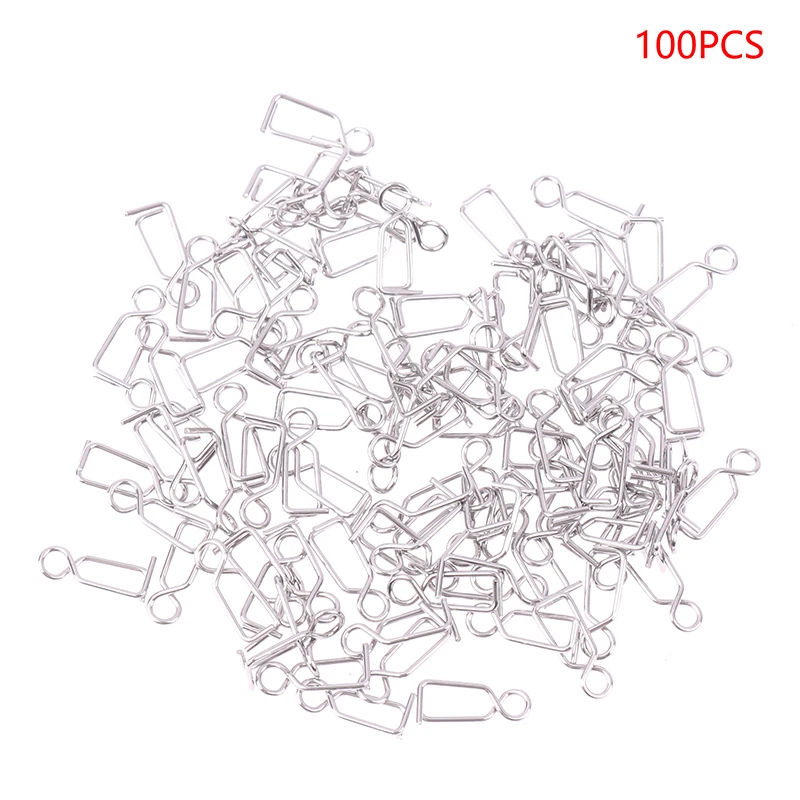 100pcs Stainless Steel Fishing Snaps Fast Lock Clips For Blowing Tube Squid Jig Fishing Tool Accessories